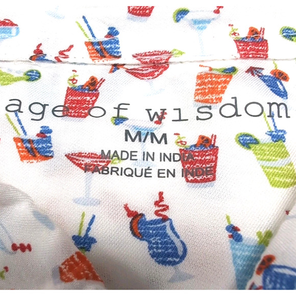 Age Of Wisdom Button Up Shirt Mens M White Multicolor Cocktails Print NEW NWT - Picture 6 of 12